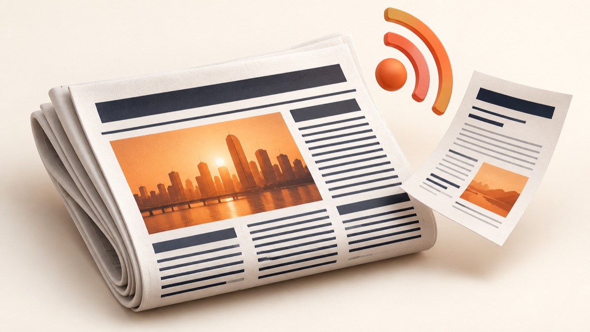 Orange and ivory newspaper and press release illustration